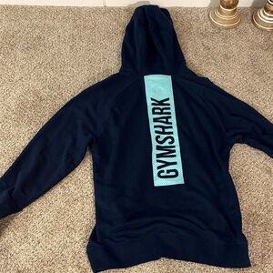 Gymshark Men's Navy and Teal Hoodie